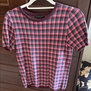 Ann Taylor Pink and Gray Checkered Knit Top